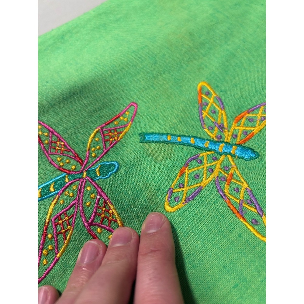 Betsy Lauren 90s Y2K Green Linen Blend Dragonfly Embroidered Sheath Dress M/L 14 - Picture 10 of 10
